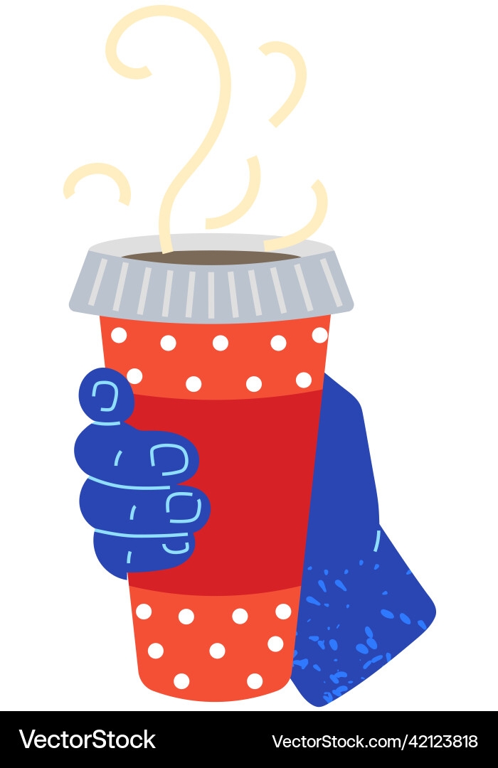 Hand hält Papierglas mit Kaffee gepunktet rot Hand hält Papierglas mit Kaffee gepunktet rot vektorbild