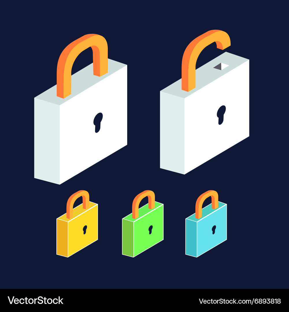 Lock icon set open and close padlocks isometric vector image