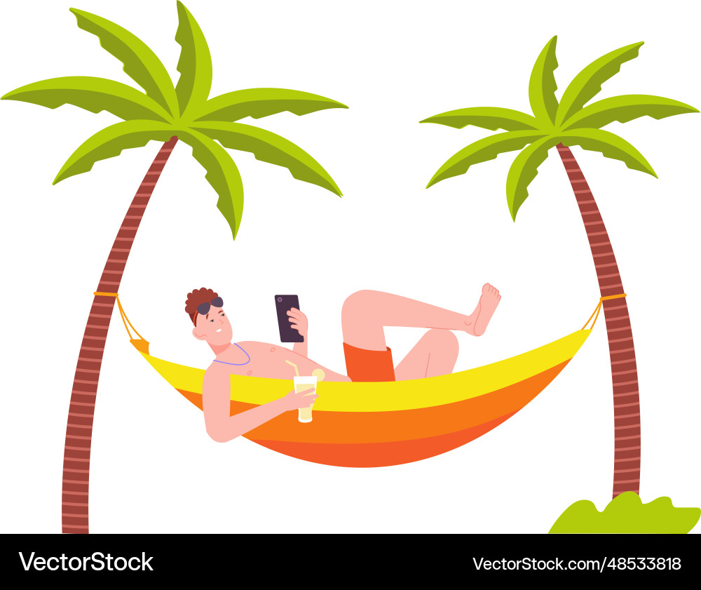 Man lay in hammock on palm beach summer rest vector image