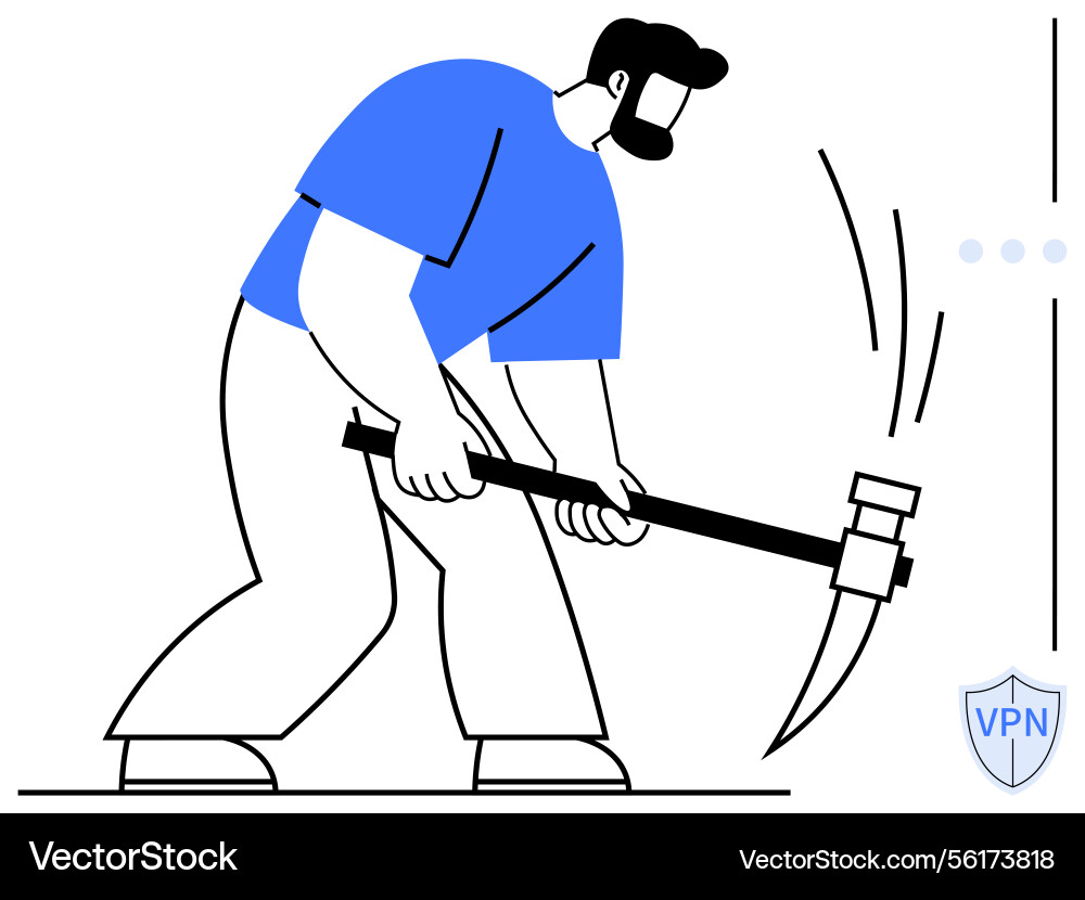 Man working with pickaxe symbolizing effort hard Man working with pickaxe symbolizing effort hard Vector Image