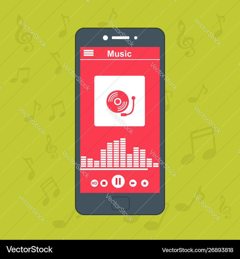 Media player application app template with flat Media player application app template with flat vector image