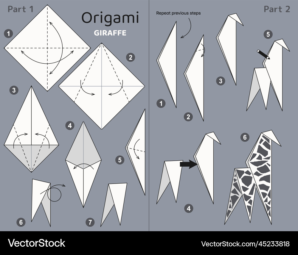 Origami tutorial scheme for kids giraffe Origami tutorial scheme for kids giraffe vector image