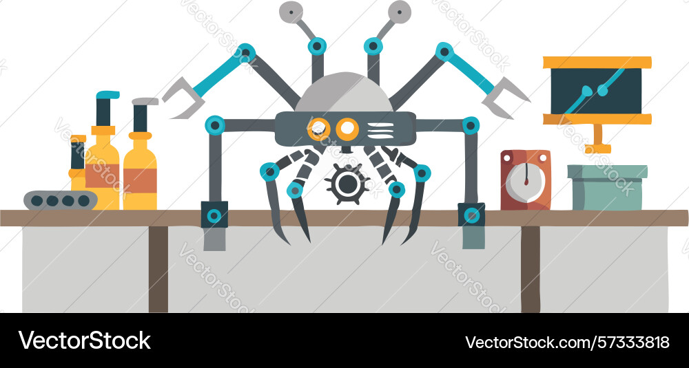 Robotic spider in workshop environment design Vector Image