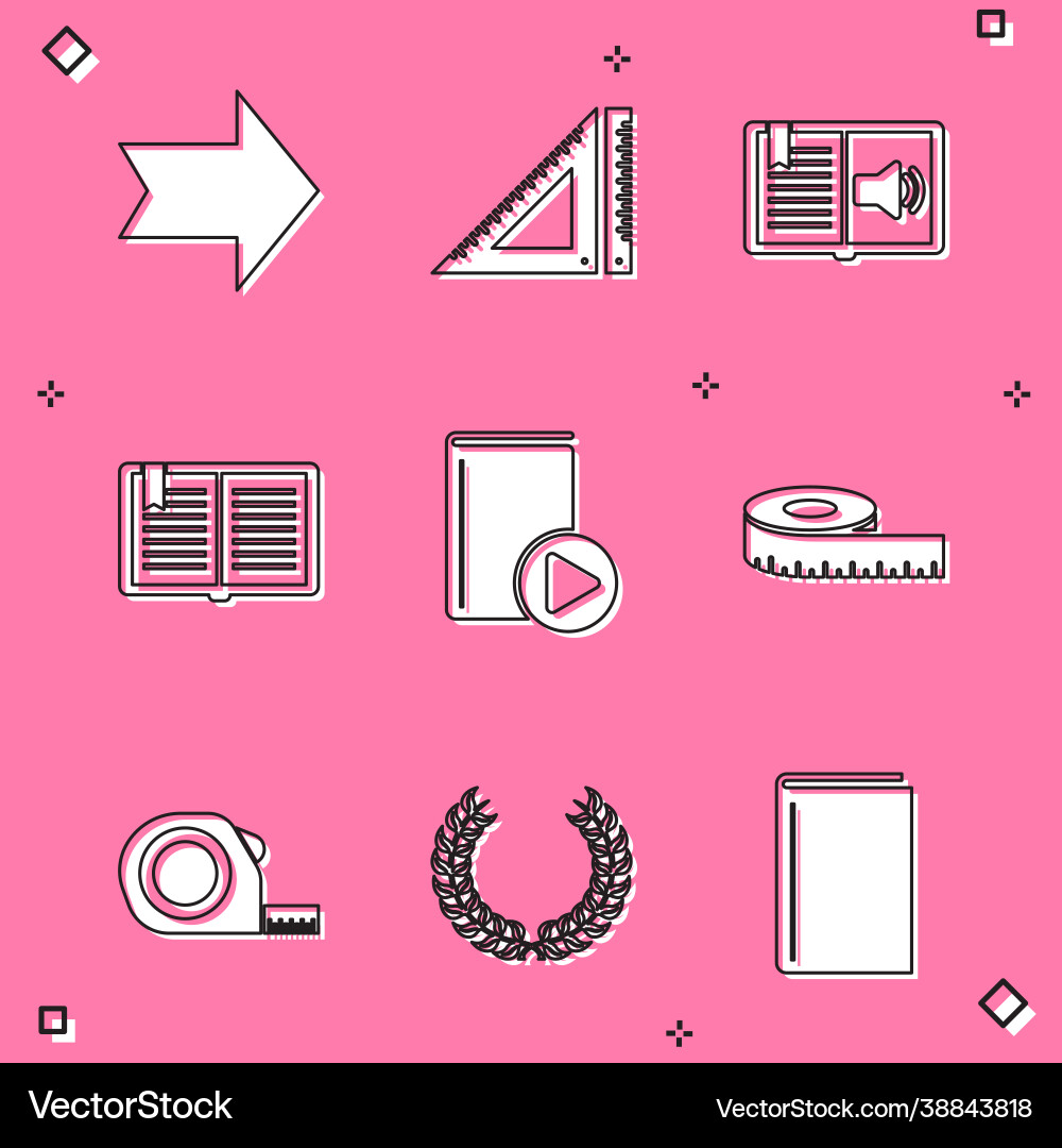 Set arrow triangular ruler audio book open Set arrow triangular ruler audio book open vector image
