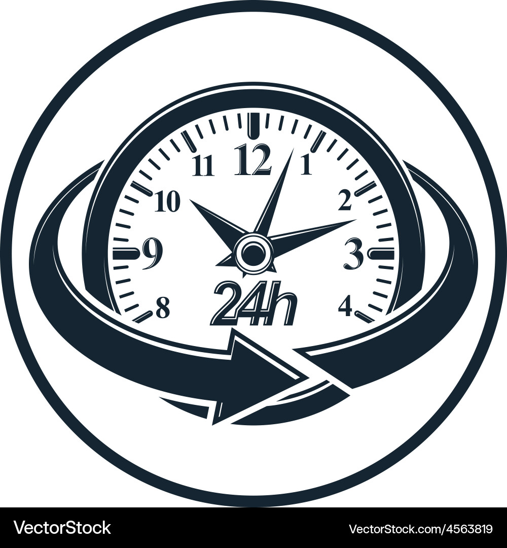 24 hours-a-day concept clock face with a dial vector image