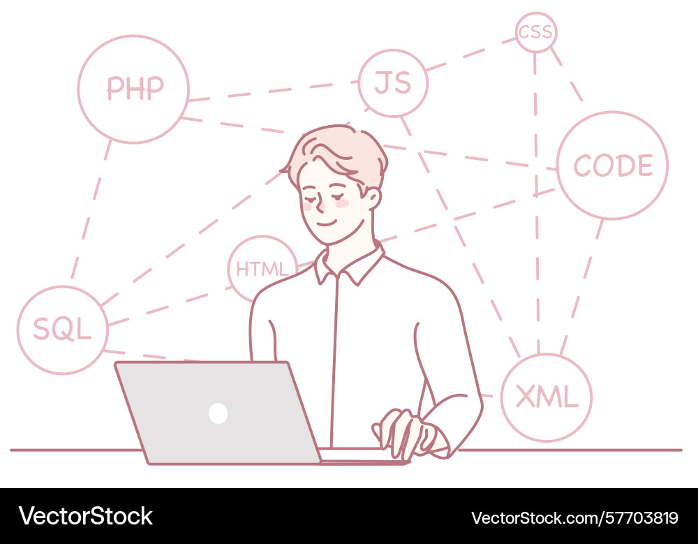 A developer engaged in various types of code A developer engaged in various types of code vector image