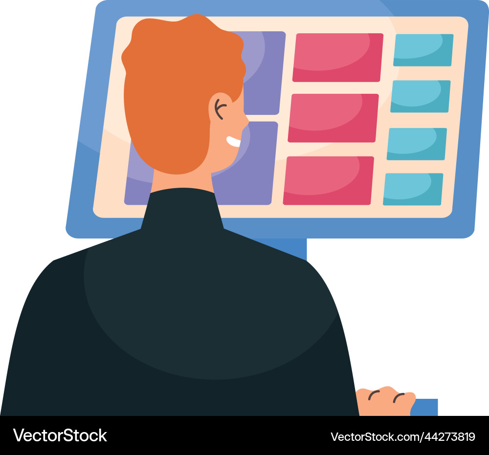 Man using desktop back vector image