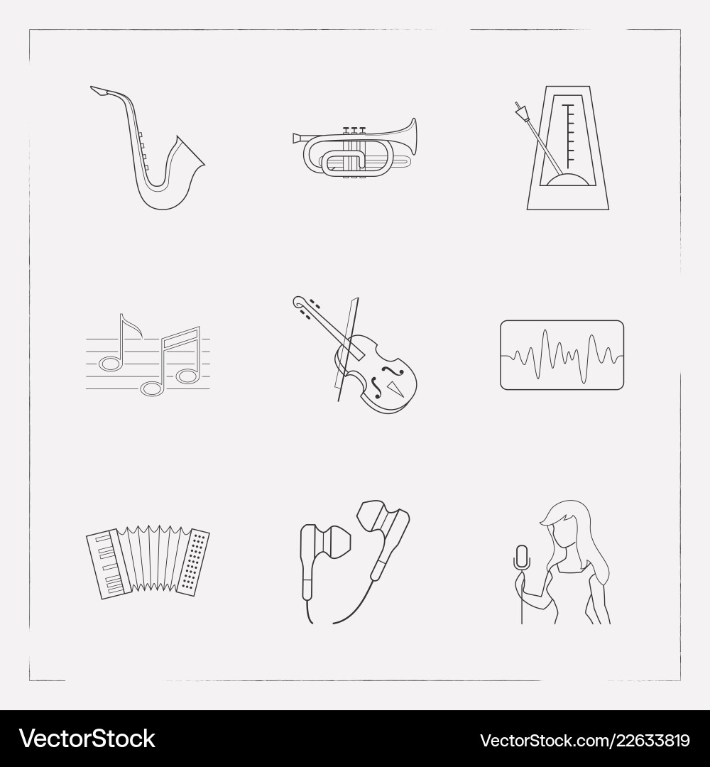 Set of audio icons line style symbols with sound Set of audio icons line style symbols with sound Vector Image