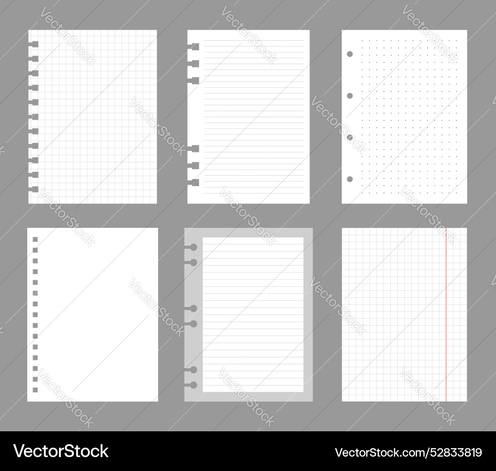 Set of notebook sheets isolated on gray background Vector Image