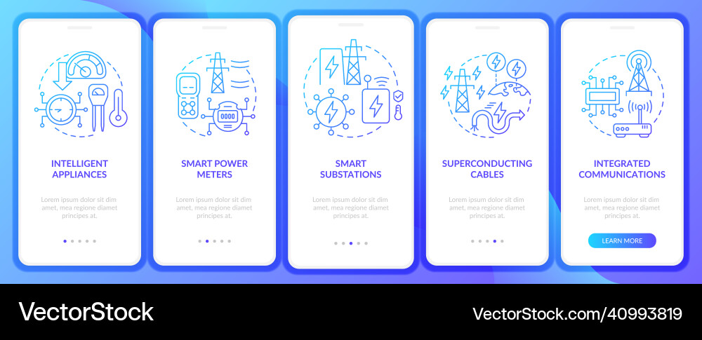 Smart grid components blue gradient onboarding Smart grid components blue gradient onboarding vector image