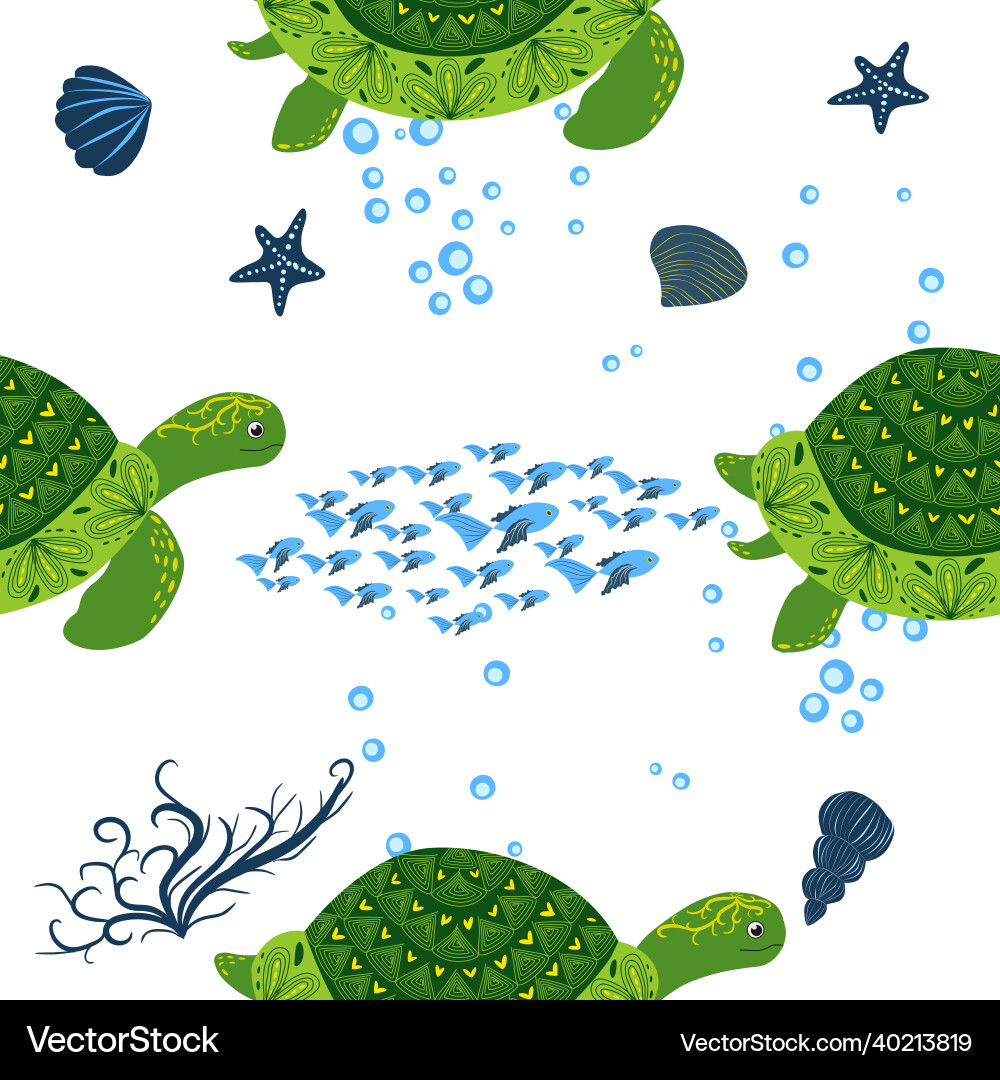 Turtle green seamless pattern beautiful character Turtle green seamless pattern beautiful character vector image