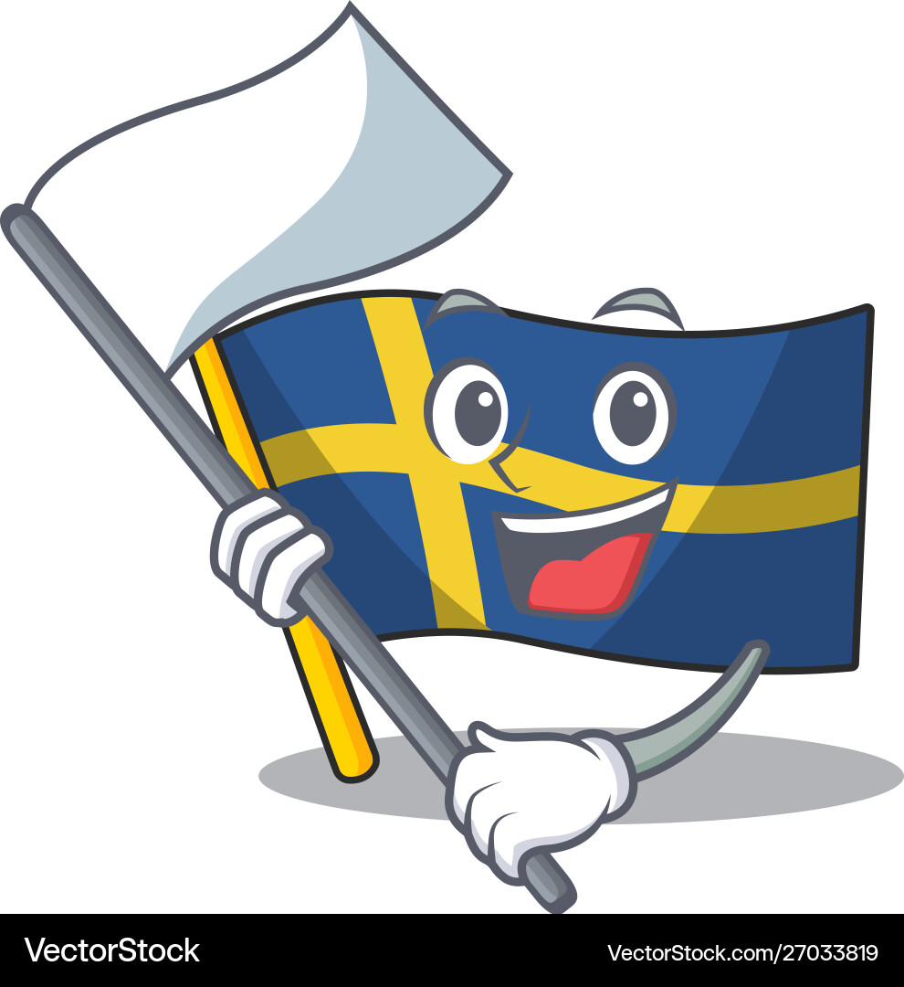 With flag swede flags flutter on character pole With flag swede flags flutter on character pole vector image