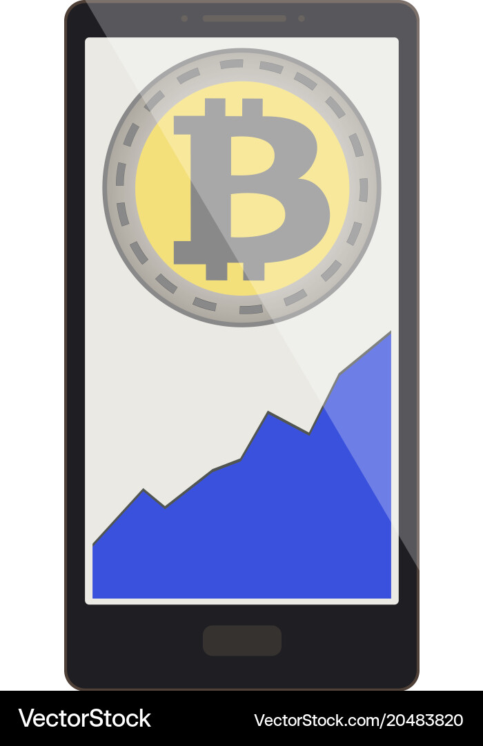 Bitcoin coin with growth graph on a phone screen Vector Image