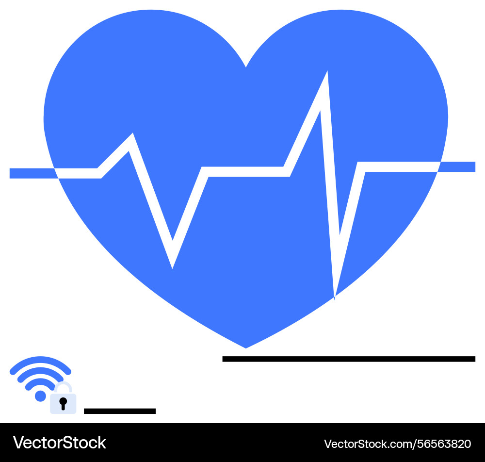 Blue heart with pulse line and secure wireless vector image