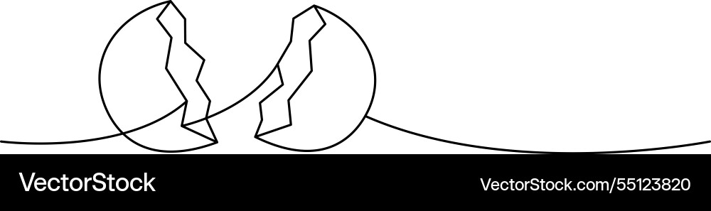 Broken eggshell one line continuous drawing Broken eggshell one line continuous drawing vector image