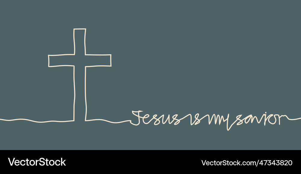 Cross and jesus is my savior text in thin lines Cross and jesus is my savior text in thin lines vector image