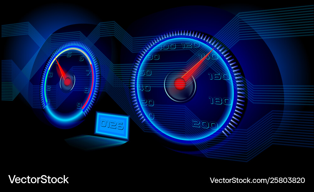 Dashboard in neon light with high-tech elements vector image