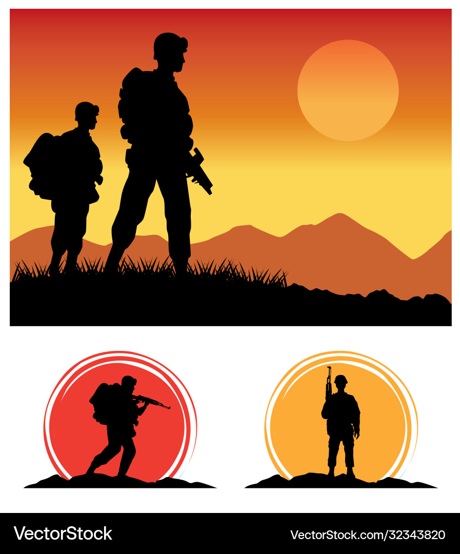 Militärische Soldaten mit Waffen Silhouetten Figuren Militärische Soldaten mit Waffen Silhouetten Figuren vektorbild