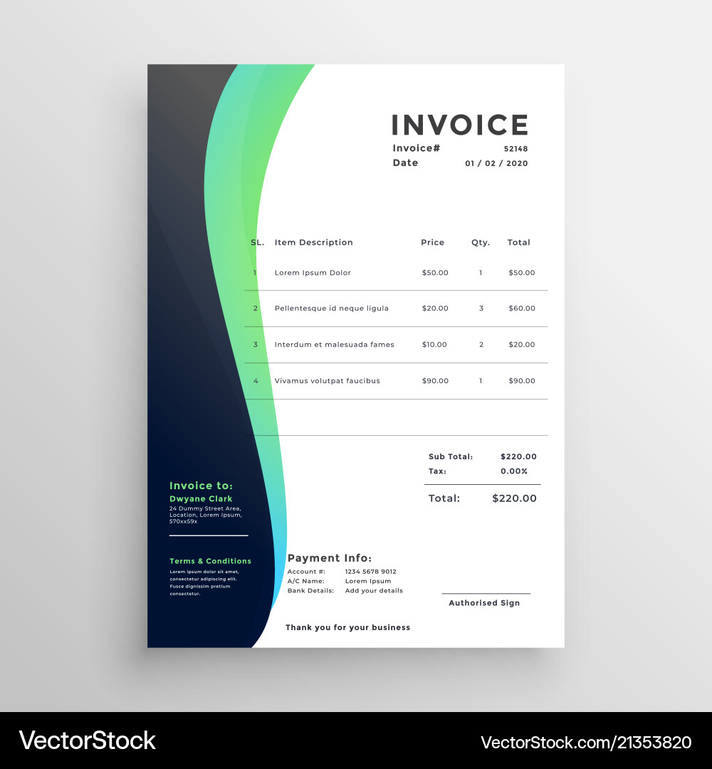 Modern invoice template in wavy style Vector Image