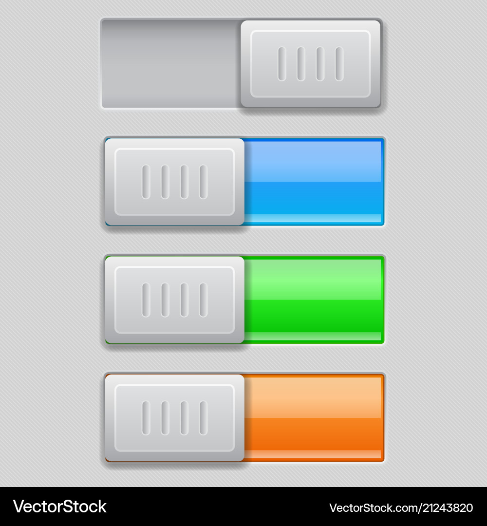 On and off toggle switch buttons colored 3d icons vector image