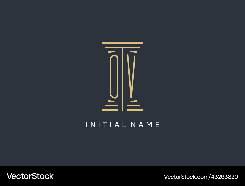 Ov initial monogram with pillar shape logo design Vector Image