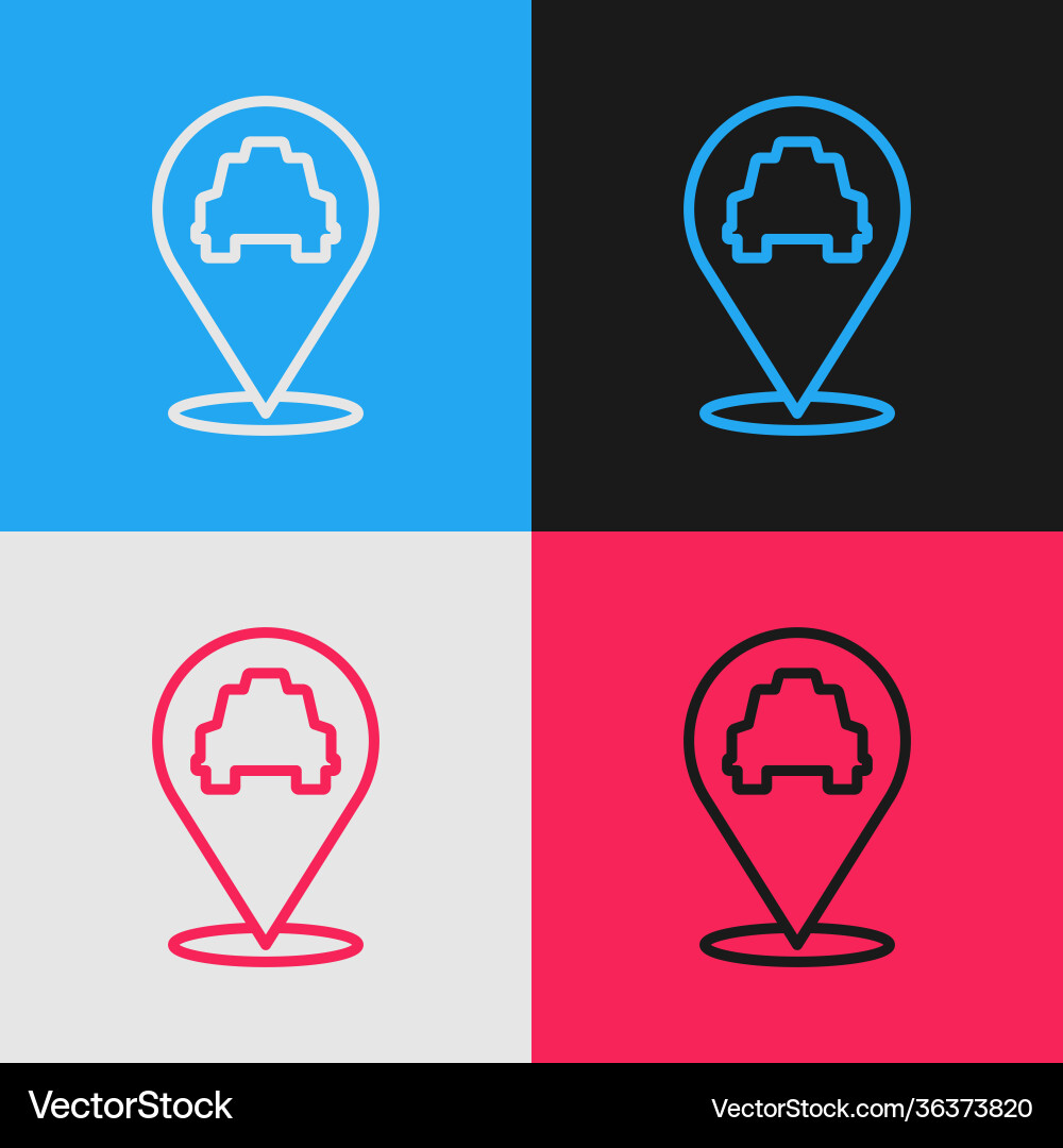 Pop art line map pointer with taxi icon isolated vector image