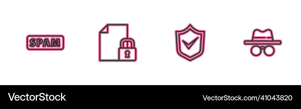 Set line spam shield with check mark document Vector Image