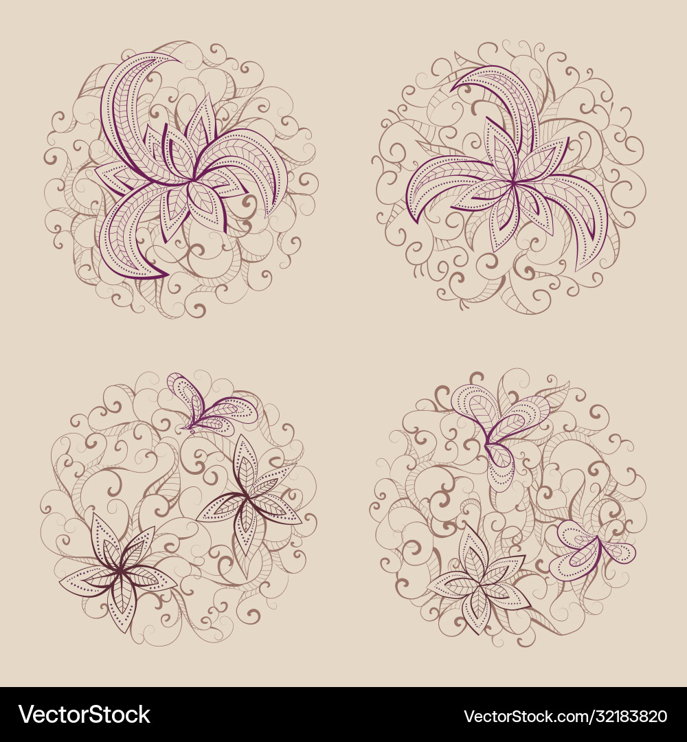 Set round patterns with floral elements Set round patterns with floral elements Vector Image