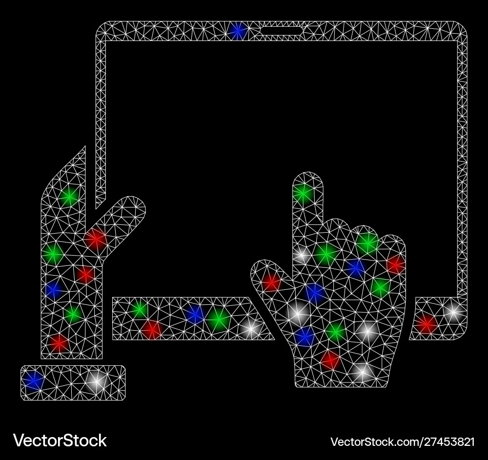 Bright mesh wire frame hand points pda with light Bright mesh wire frame hand points pda with light vector image