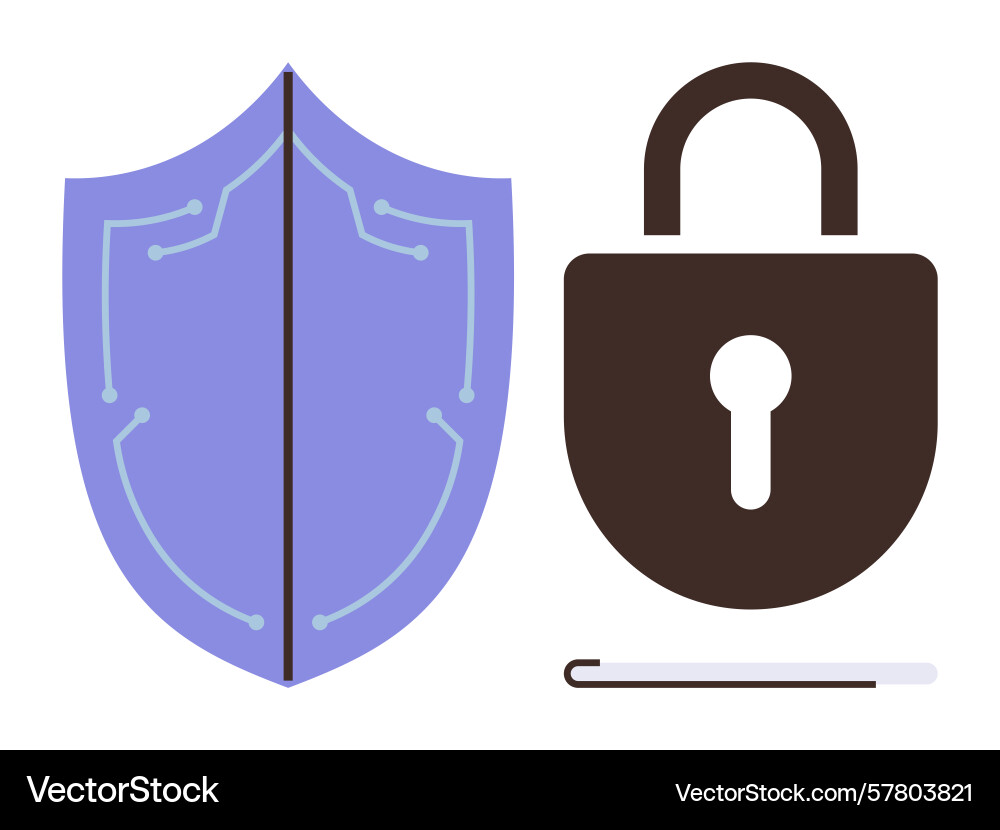 Cybersecurity concept with shield and padlock Cybersecurity concept with shield and padlock Vector Image