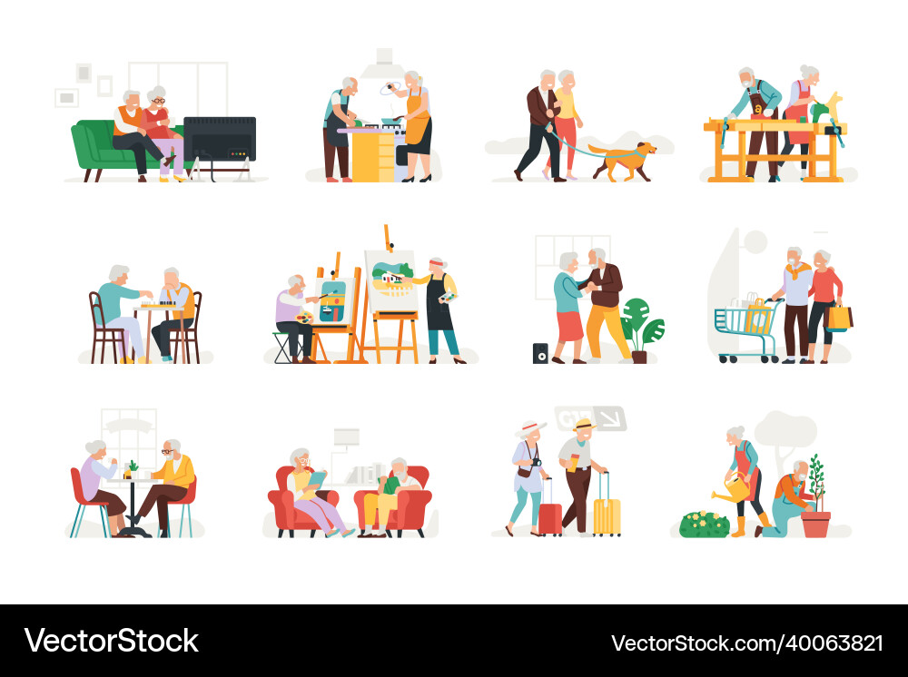 Elderly people hobbies seniors activities adult Elderly people hobbies seniors activities adult vector image