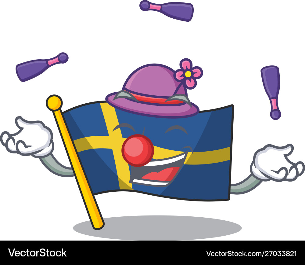 Juggling swede flags flutter on character pole vector image