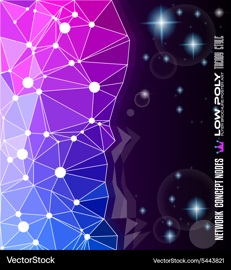 Low poly trangular network with nodes background vector image