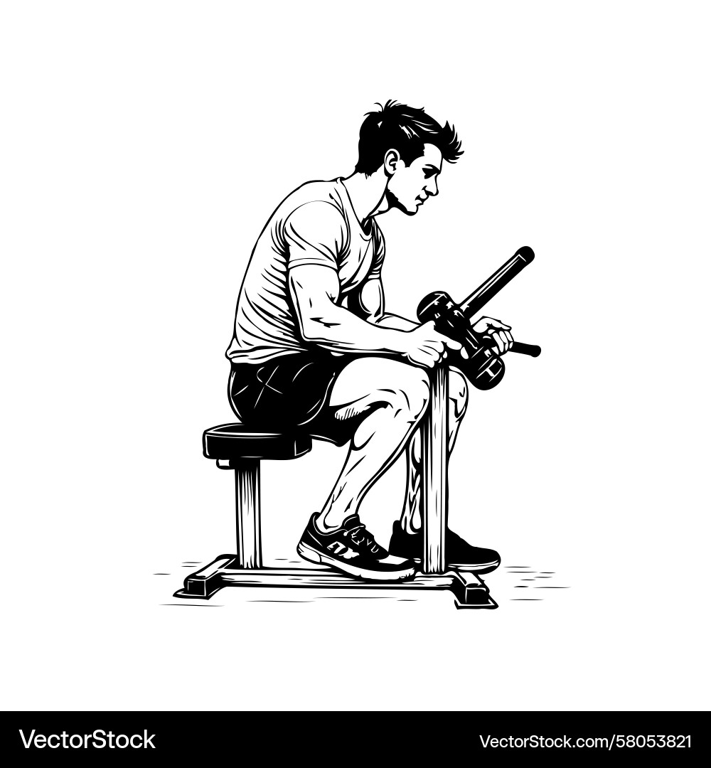 Man Using Wrist Curl Machine Vector Image