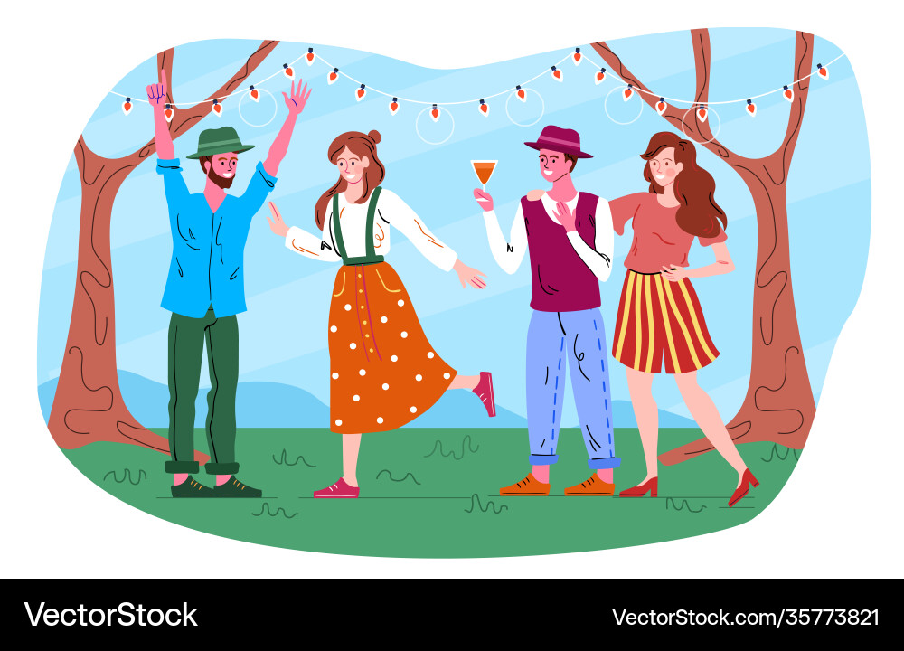 Männliche und weibliche Freunde werfen Retro Garten Männliche und weibliche Freunde werfen Retro Garten vektorbild