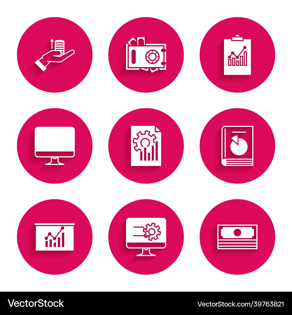 Set document with graph chart computer monitor Set document with graph chart computer monitor vector image