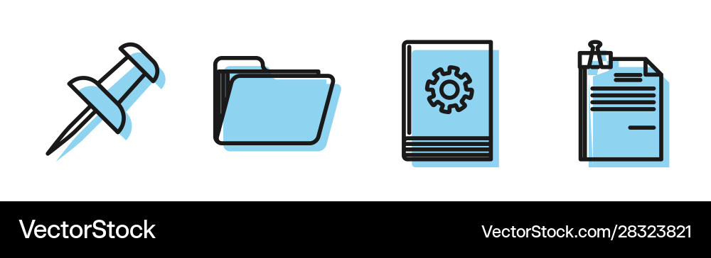 Set line user manual push pin document folder Vector Image