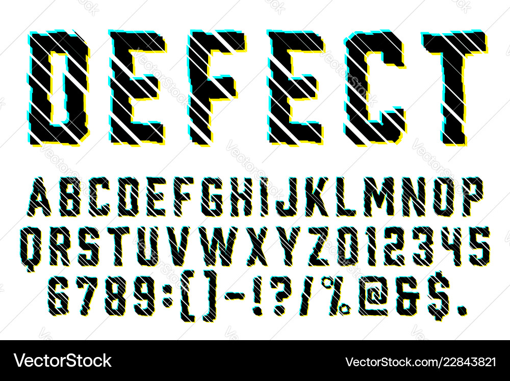 Trendy distorted glitch font typeface letters Trendy distorted glitch font typeface letters vector image