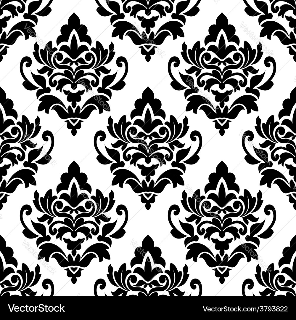 Elegant Black Floral Damask Pattern Vector Image