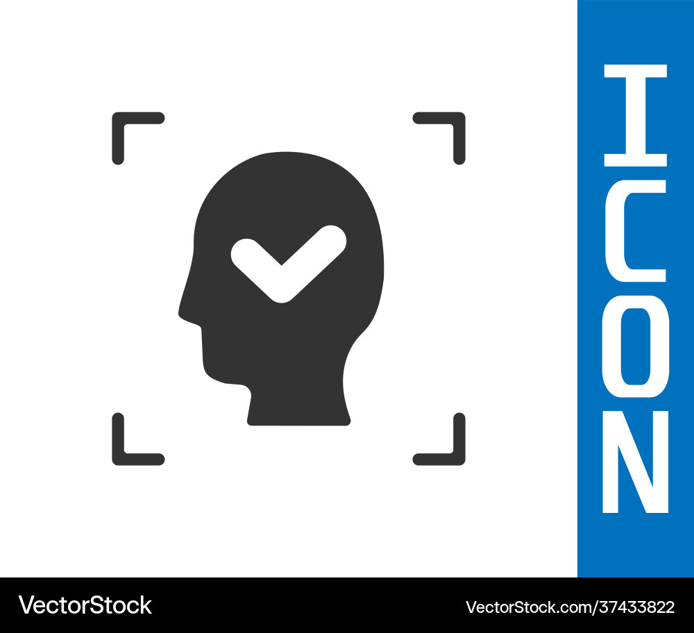 Grey face recognition with check mark icon Grey face recognition with check mark icon vector image