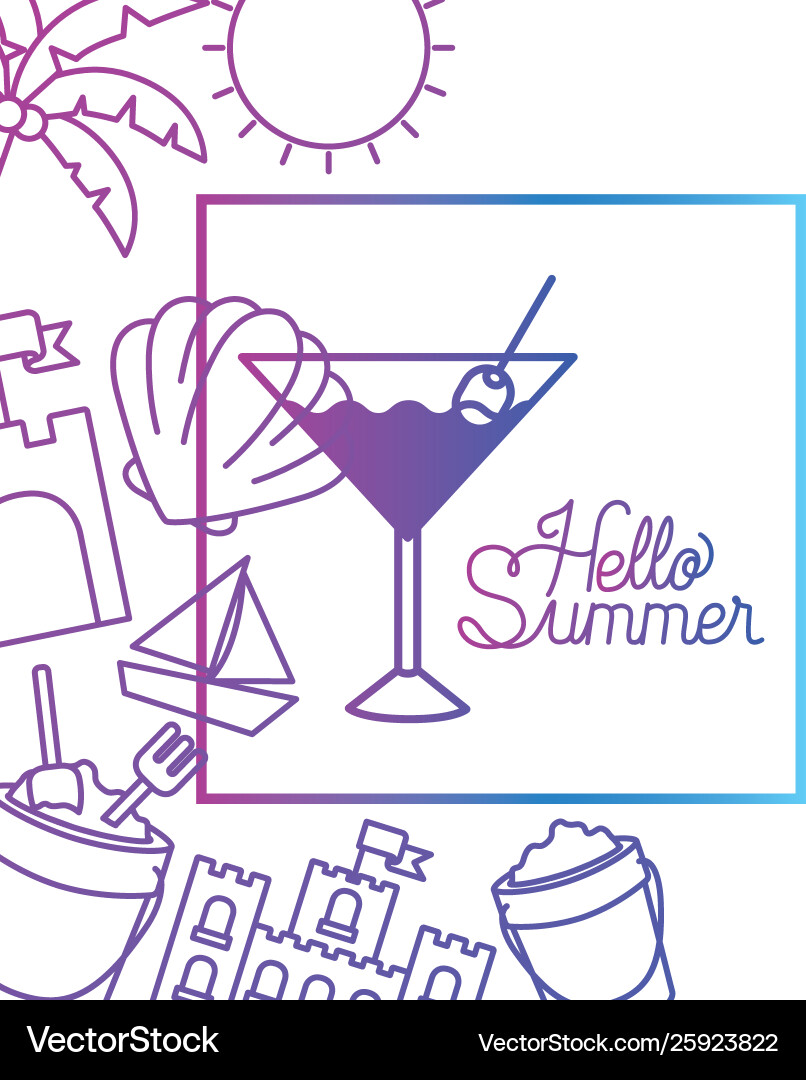 Hello summer label with colorful image Vector Image