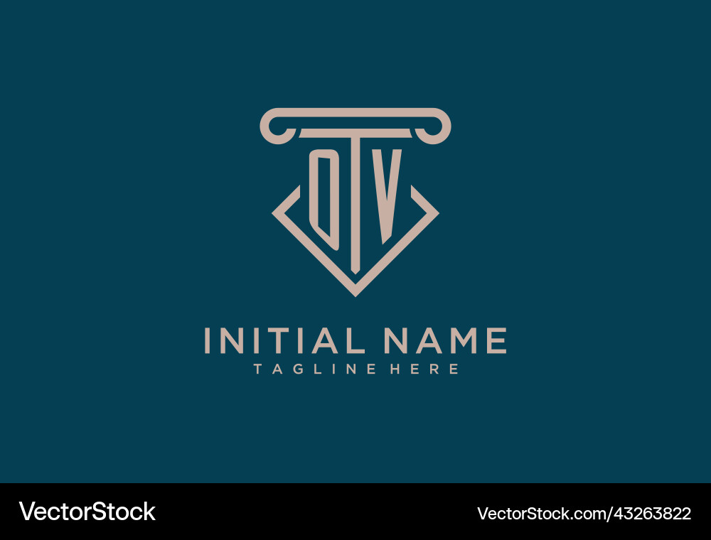 Ov initial with pillar icon design clean Vector Image