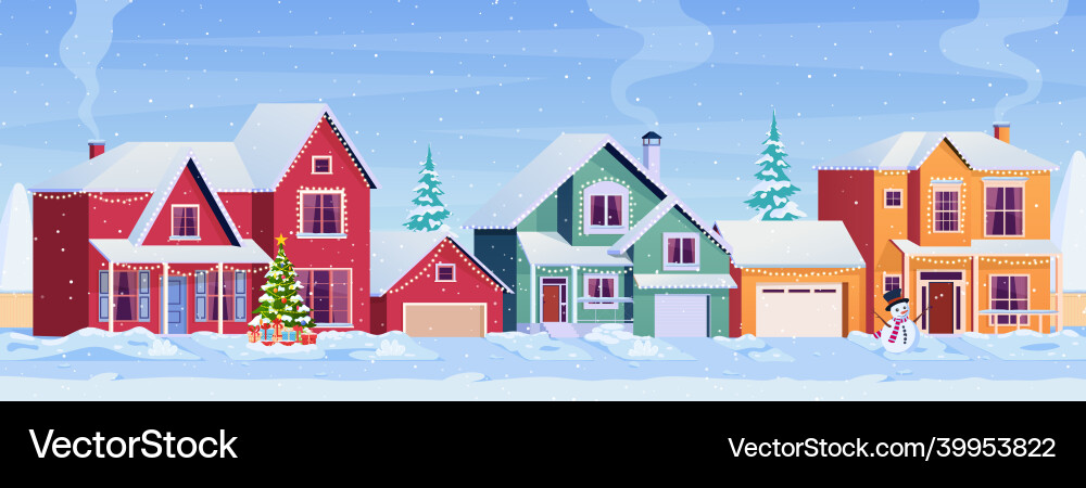 Residential houses with christmas decoration Residential houses with christmas decoration Vector Image