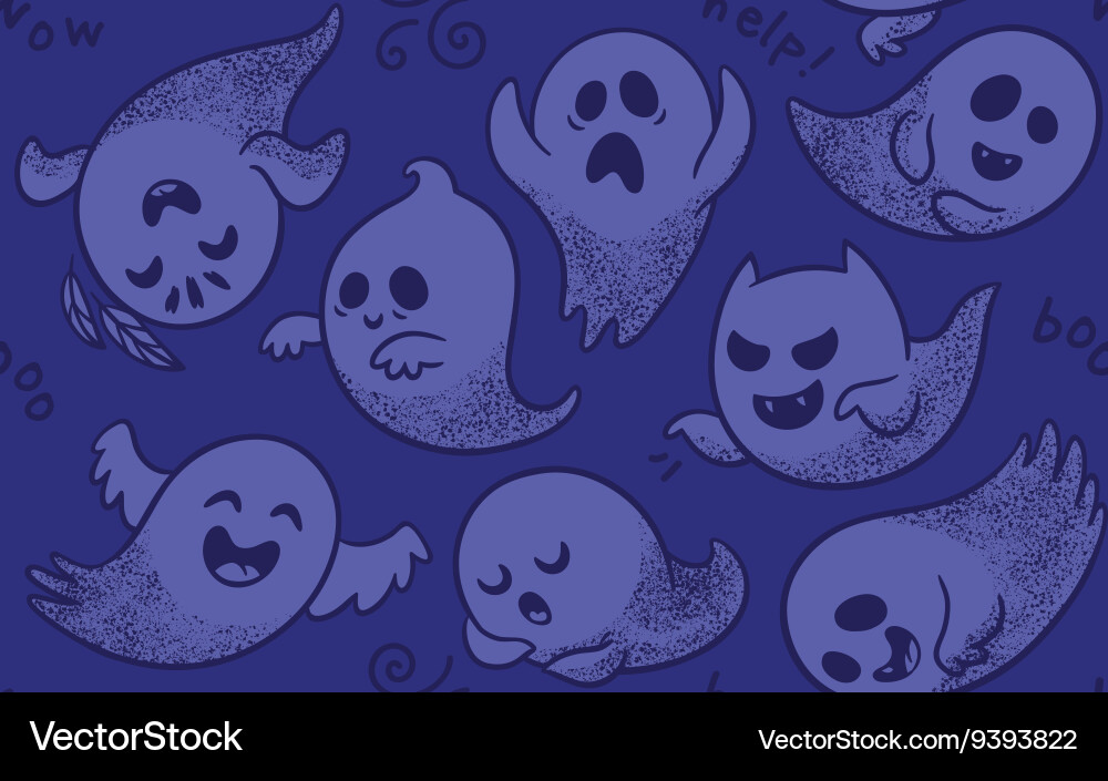 Seamless pattern with various spooky ghosts Vector Image