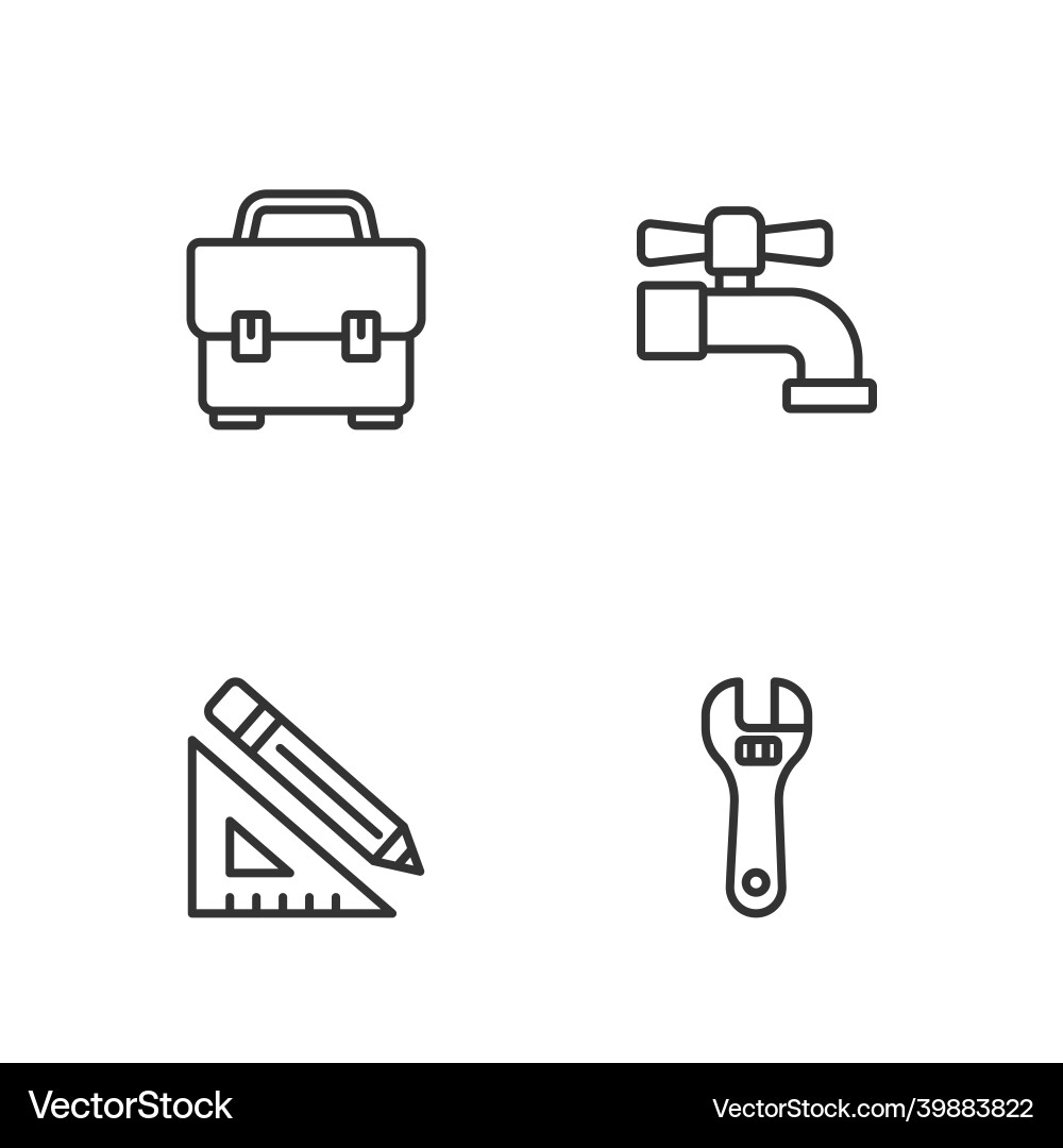Set line adjustable wrench triangular ruler Vector Image