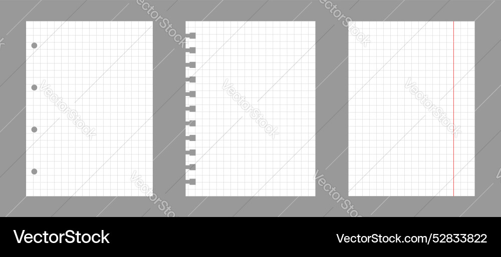 Set of notebook sheets isolated on gray background Set of notebook sheets isolated on gray background vector image