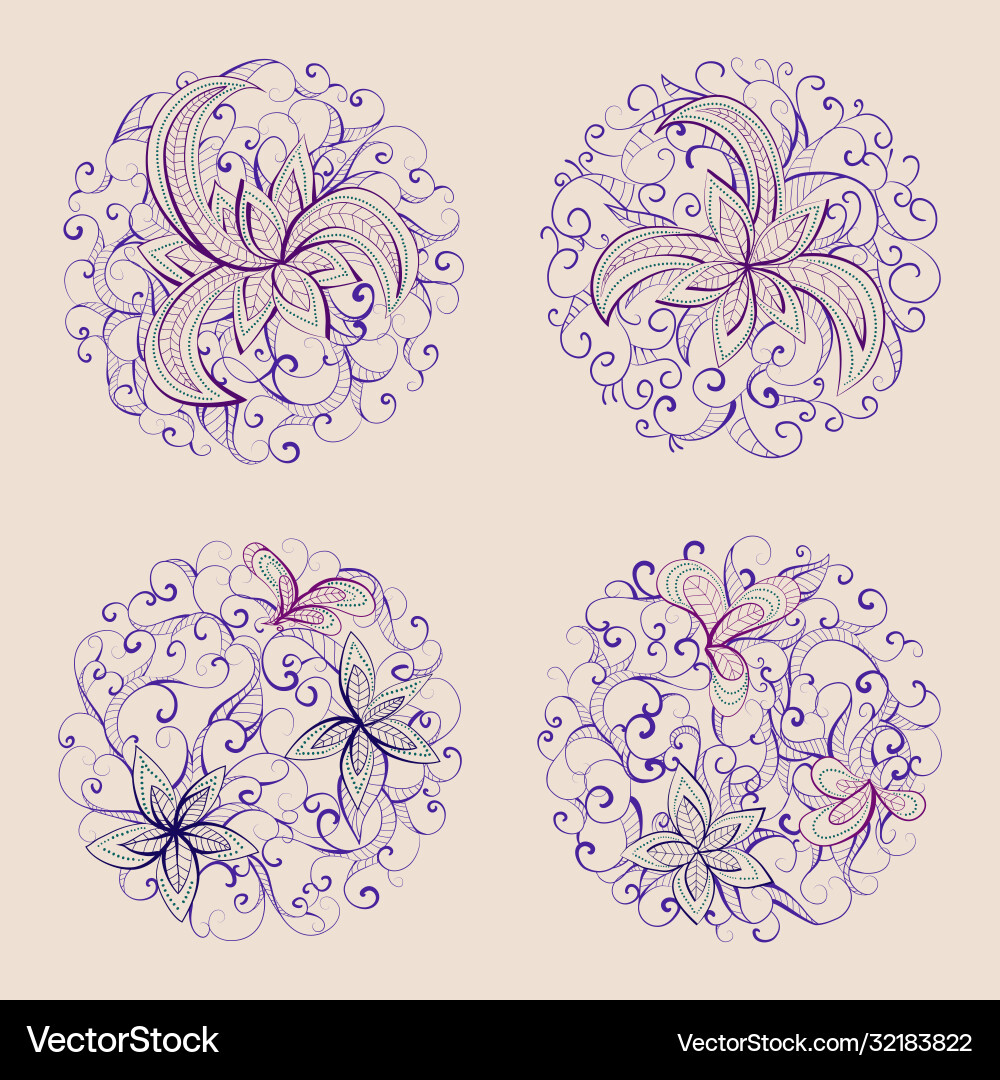 Set round patterns with floral elements Set round patterns with floral elements vector image