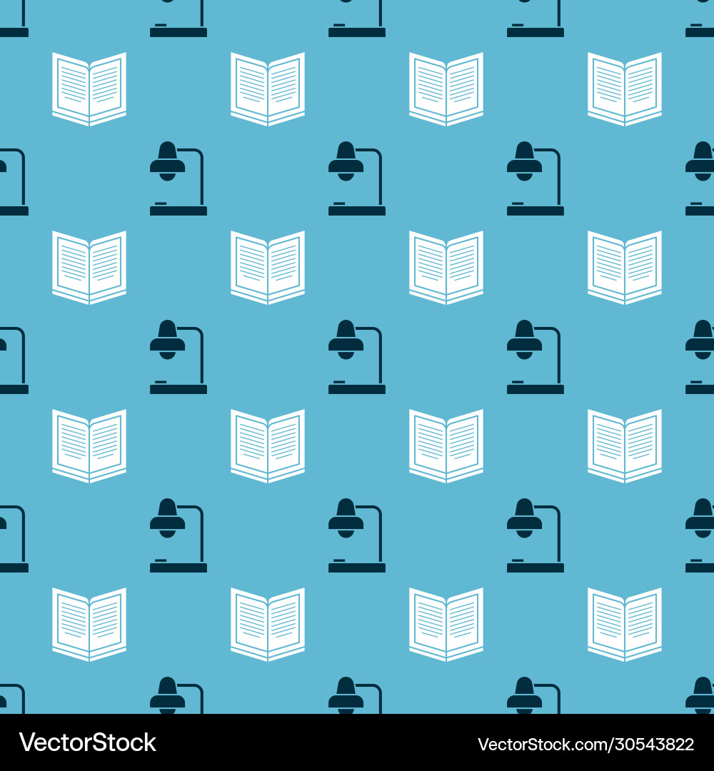 Set table lamp and open book on seamless pattern Set table lamp and open book on seamless pattern vector image