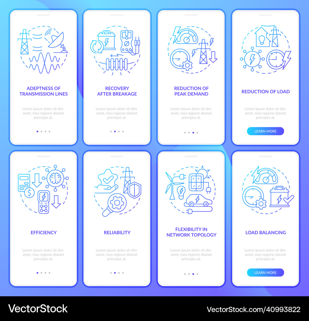 Smart grid blue gradient onboarding mobile app Smart grid blue gradient onboarding mobile app Vector Image