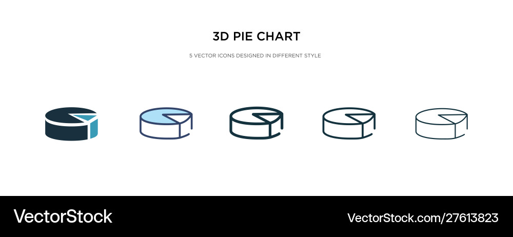 3d pie chart icon in different style two colored vector image